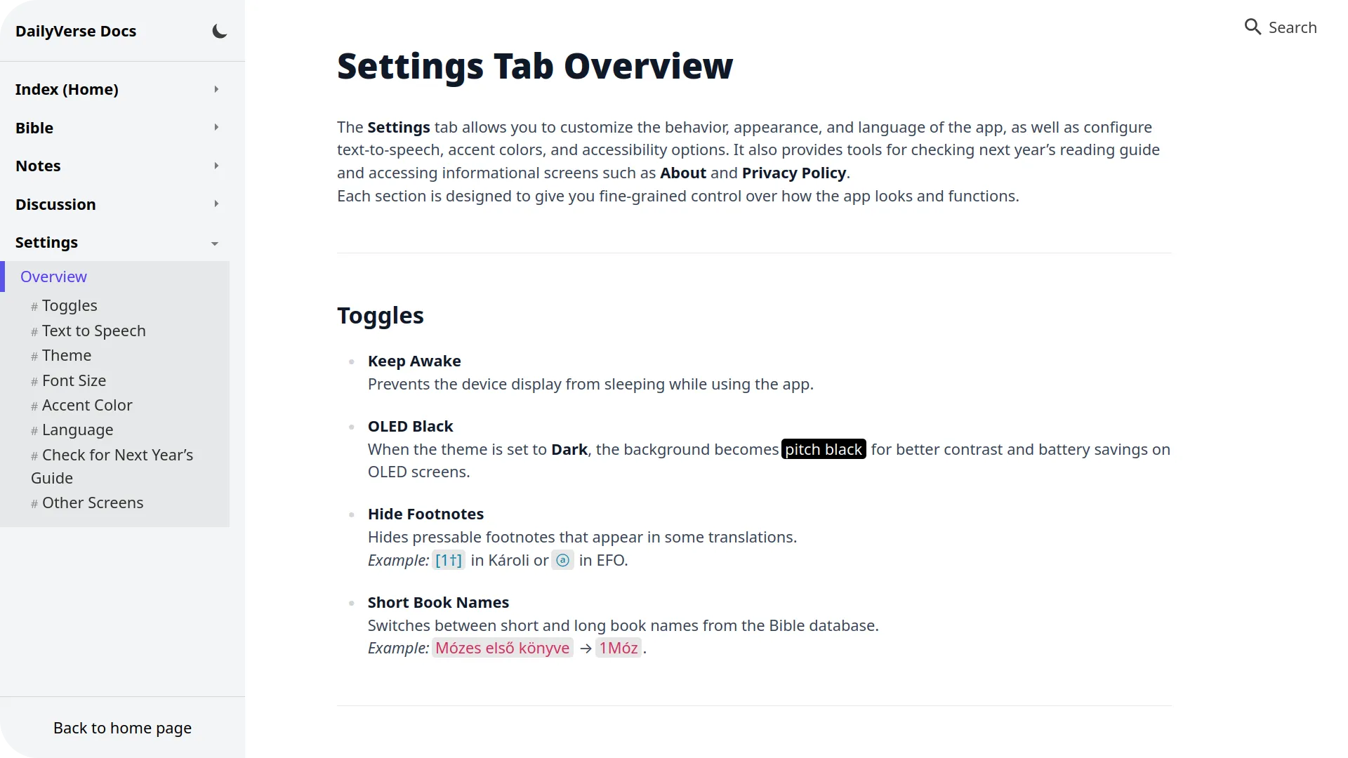 Settings Tab Overview in the documentation.